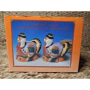 Vintage Ceramic Thanksgiving Turkey Cream & Sugar Set Fall 4" Earthen Ware